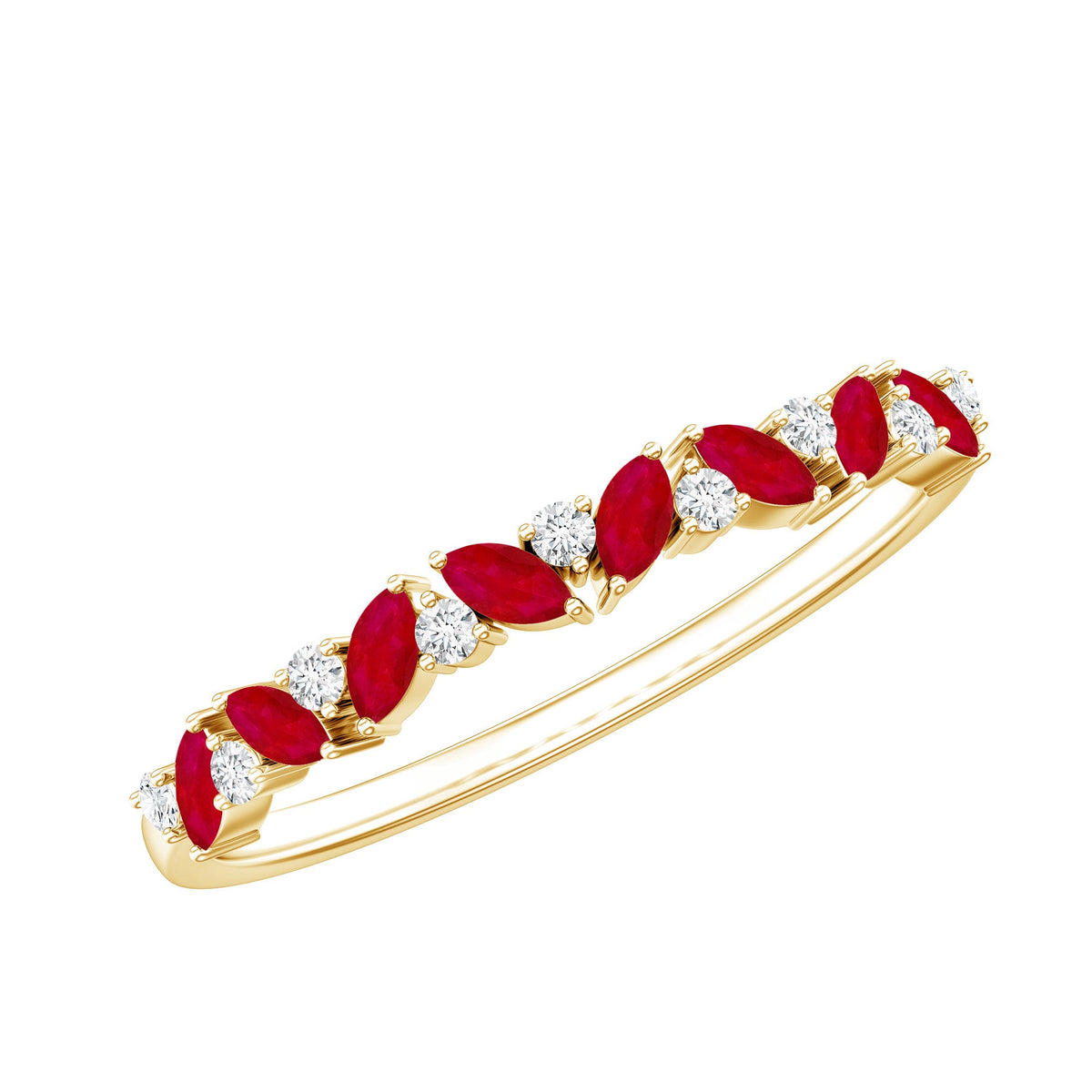 Ruby Half Eternity Ring – Marquise Ruby Diamond Band With Prong Setting