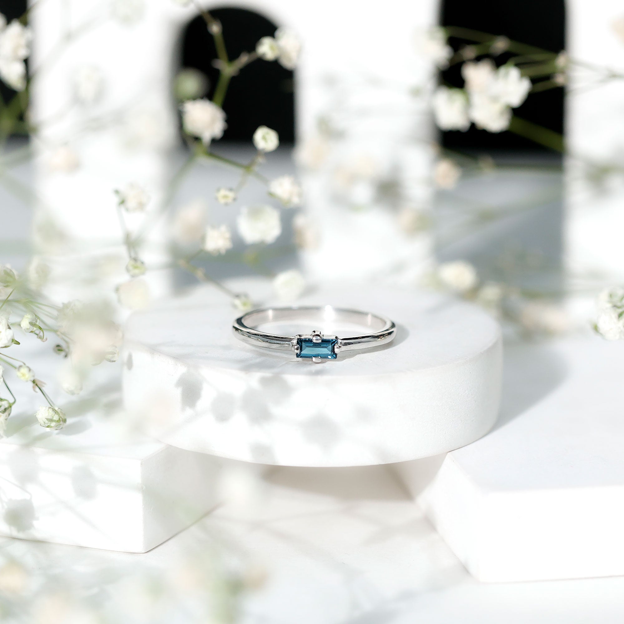 Baguette London Blue Topaz Solitaire Promise Ring