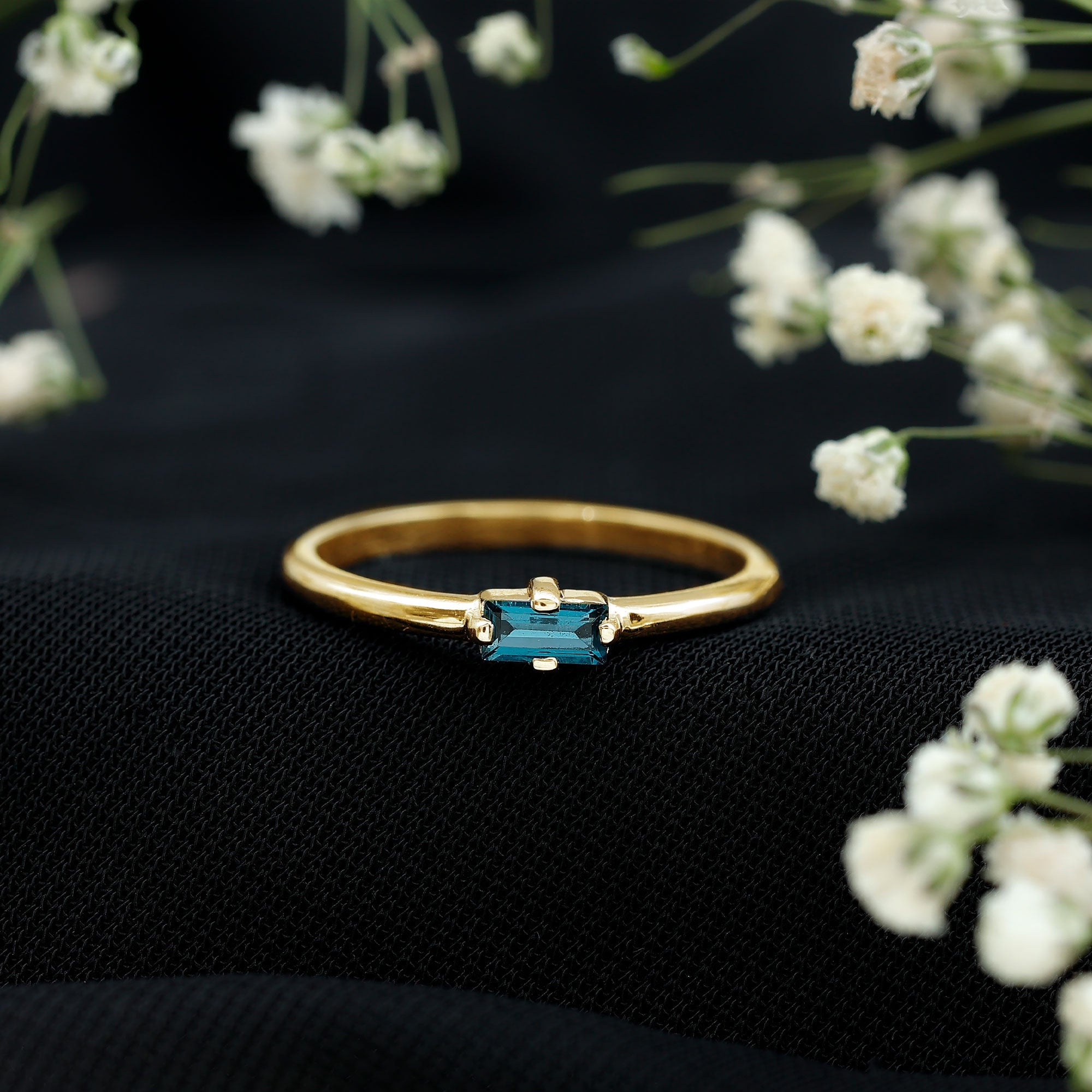 Baguette London Blue Topaz Solitaire Promise Ring
