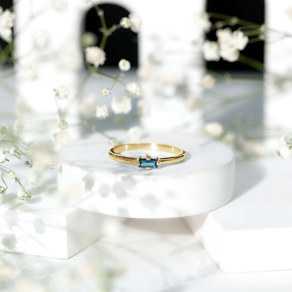 Baguette London Blue Topaz Solitaire Promise Ring