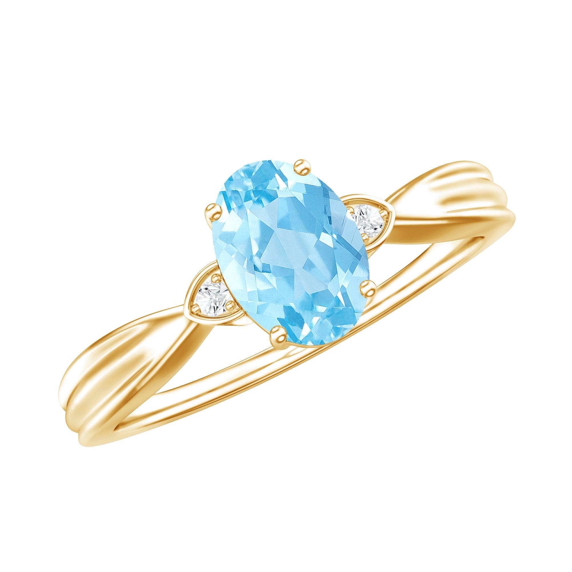 Oval Aquamarine Engagement Ring – AAA Quality Blue Gemstone With Diamond Accent