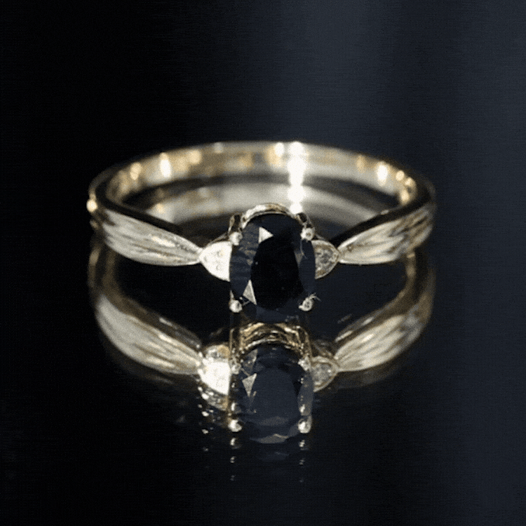 Solitaire Black Onyx Oval Engagement Ring with Diamond