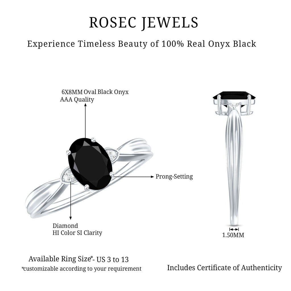 Solitaire Black Onyx Oval Engagement Ring with Diamond