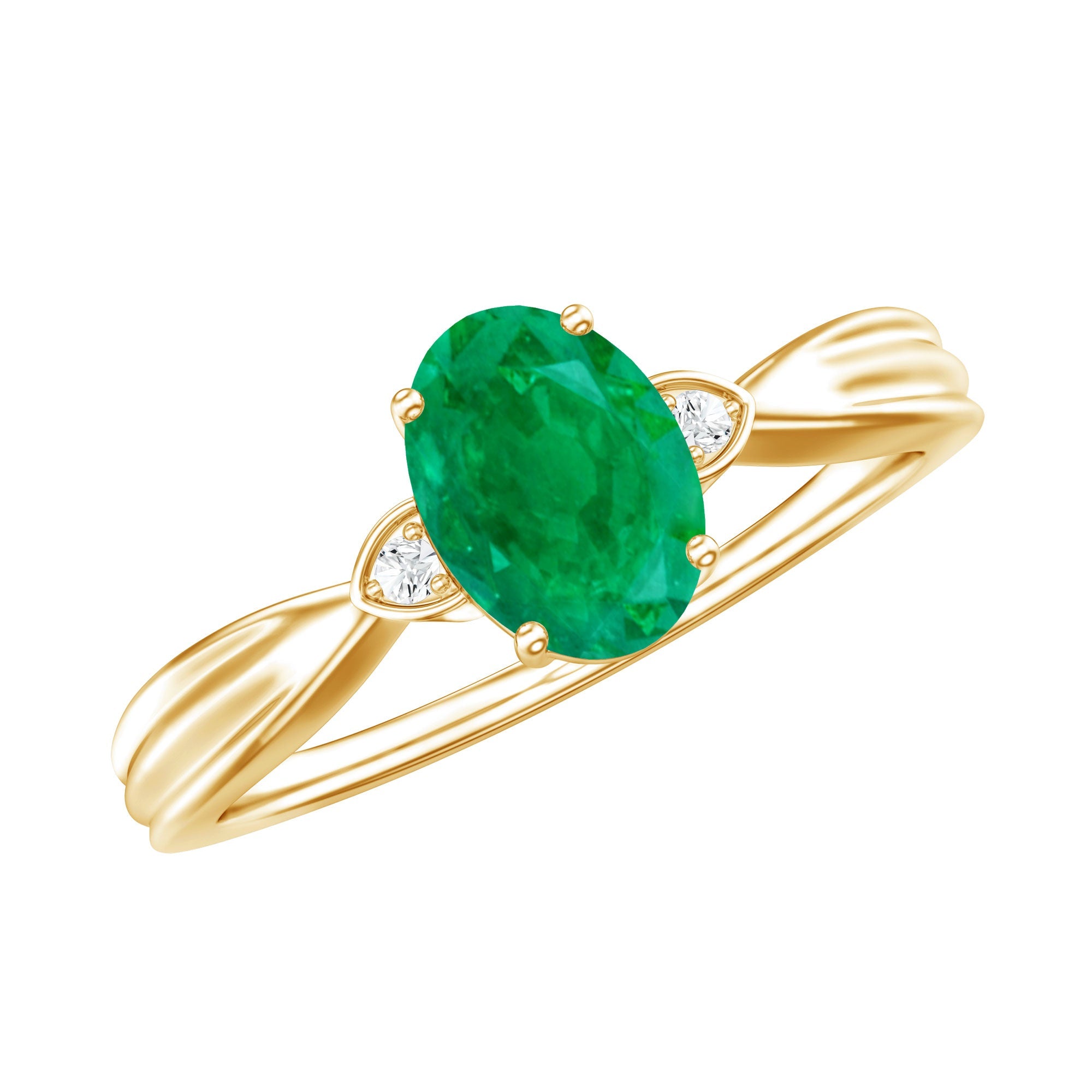 Oval Emerald Engagement Ring - 0.7 Carat Solitaire with Diamond Accents