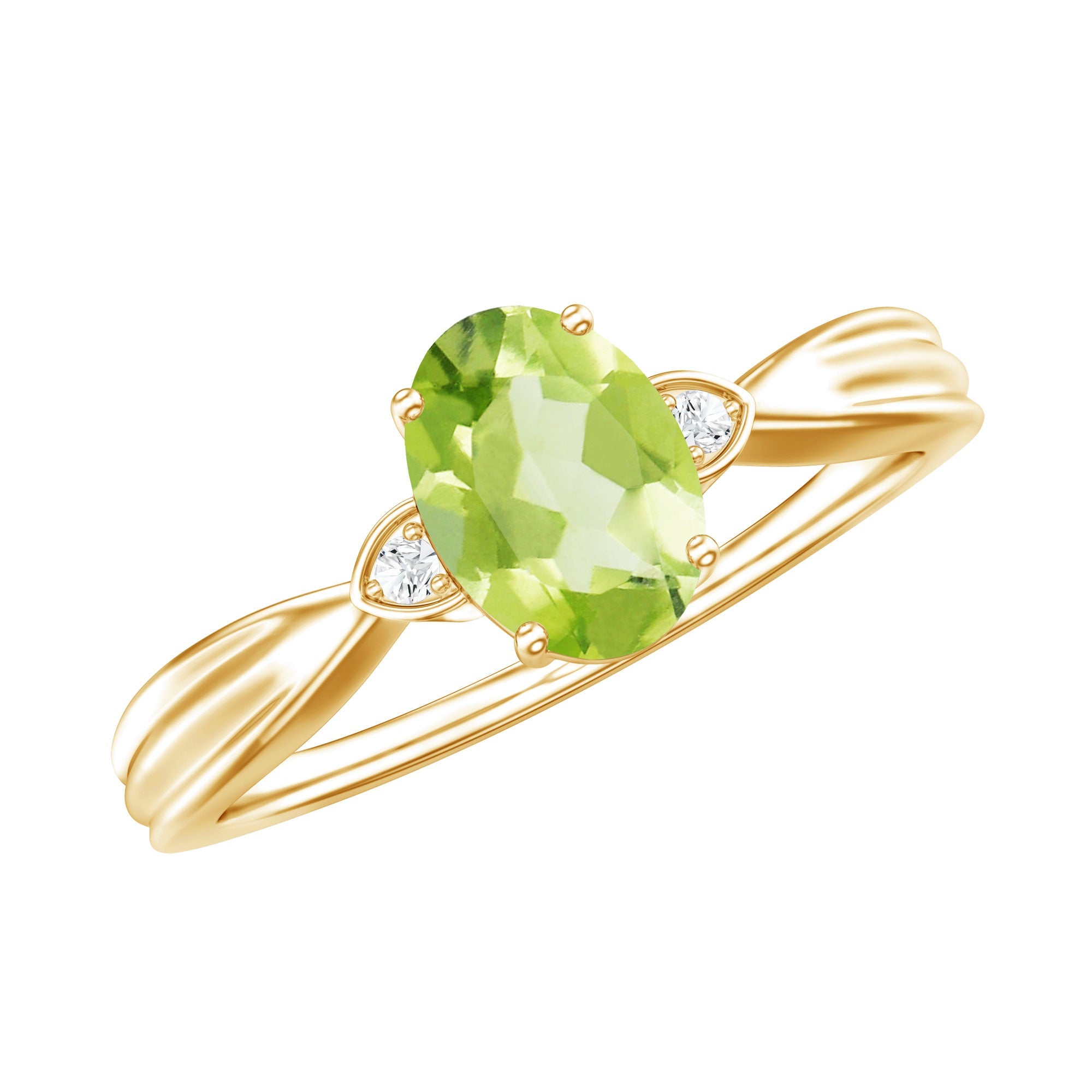 Peridot Engagement Ring - 1 Carat Oval Peridot with Diamond in Prong Setting