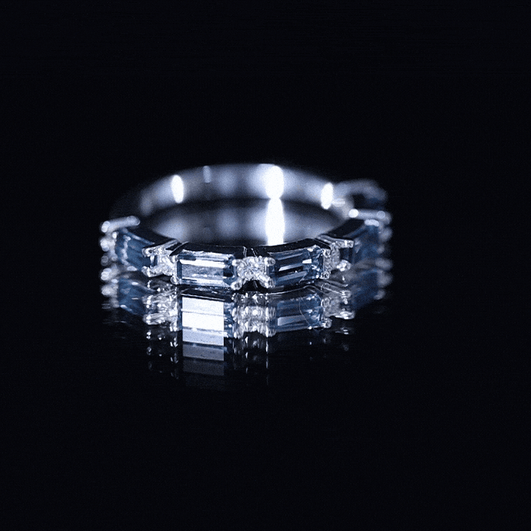 Baguette London Blue Topaz and Diamond Stackable Band Ring