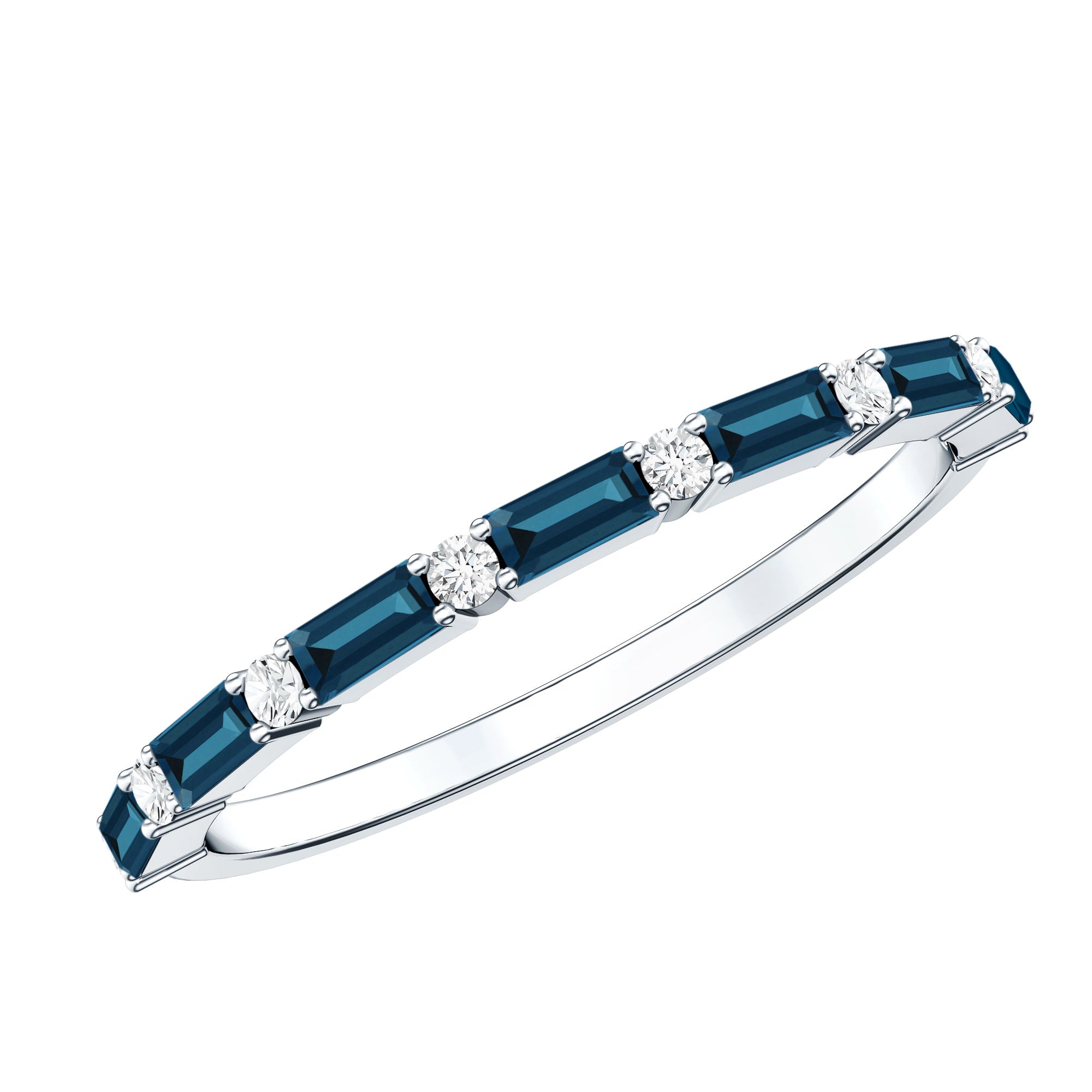 Baguette London Blue Topaz and Diamond Stackable Band Ring