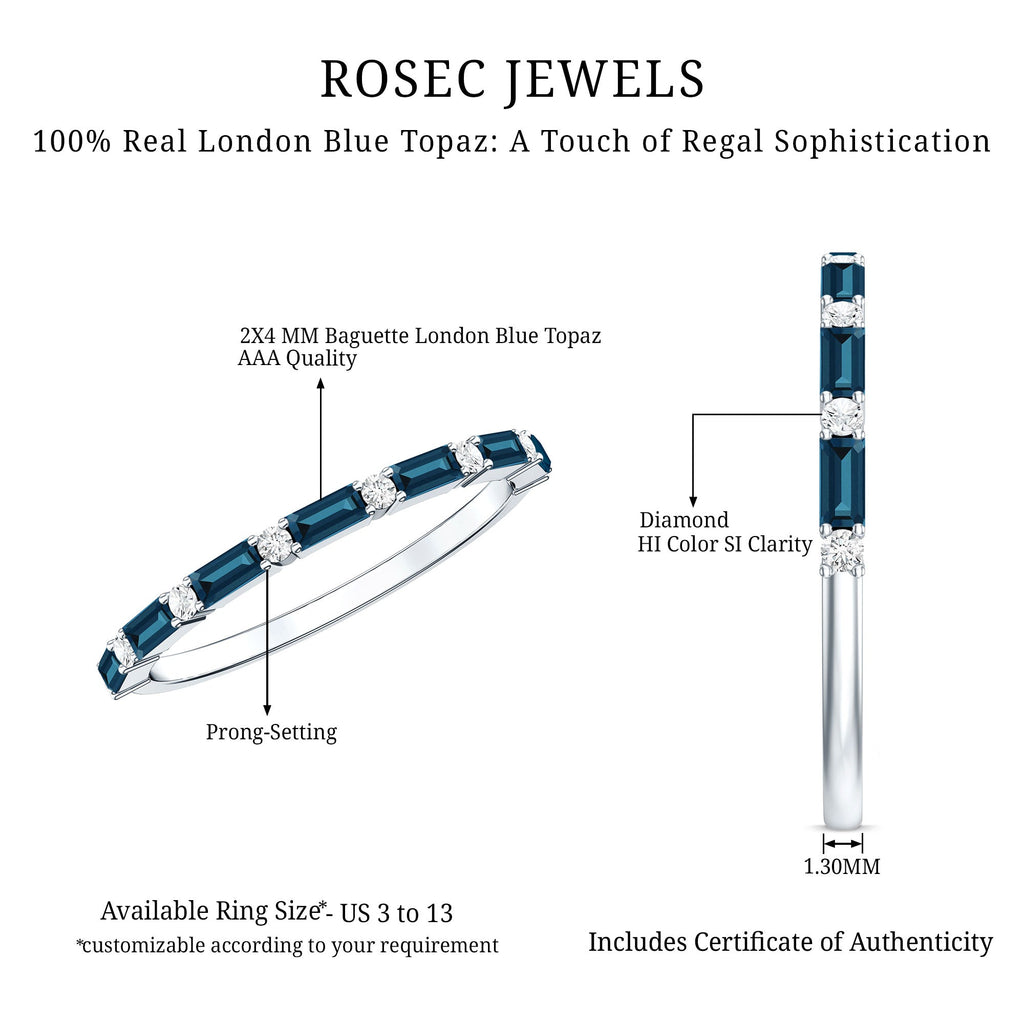 Baguette London Blue Topaz and Diamond Stackable Band Ring