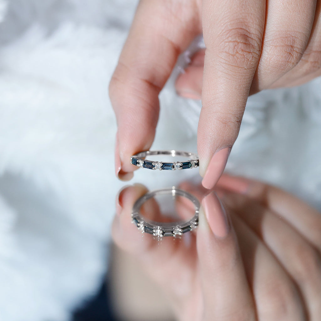 Baguette London Blue Topaz and Diamond Stackable Band Ring