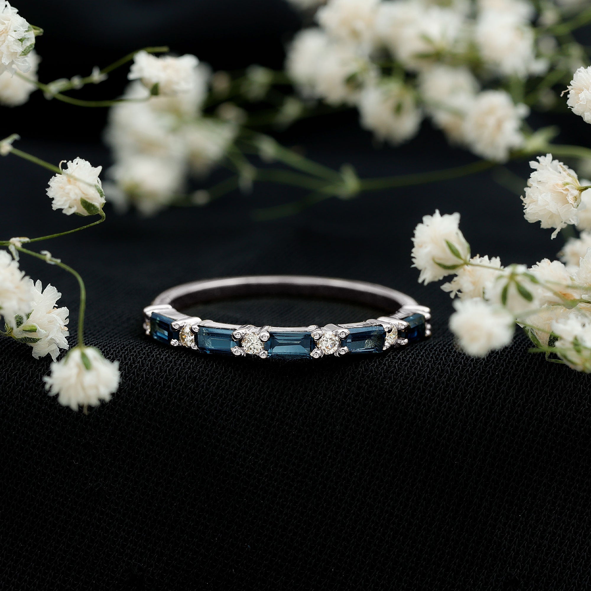 Baguette London Blue Topaz and Diamond Stackable Band Ring