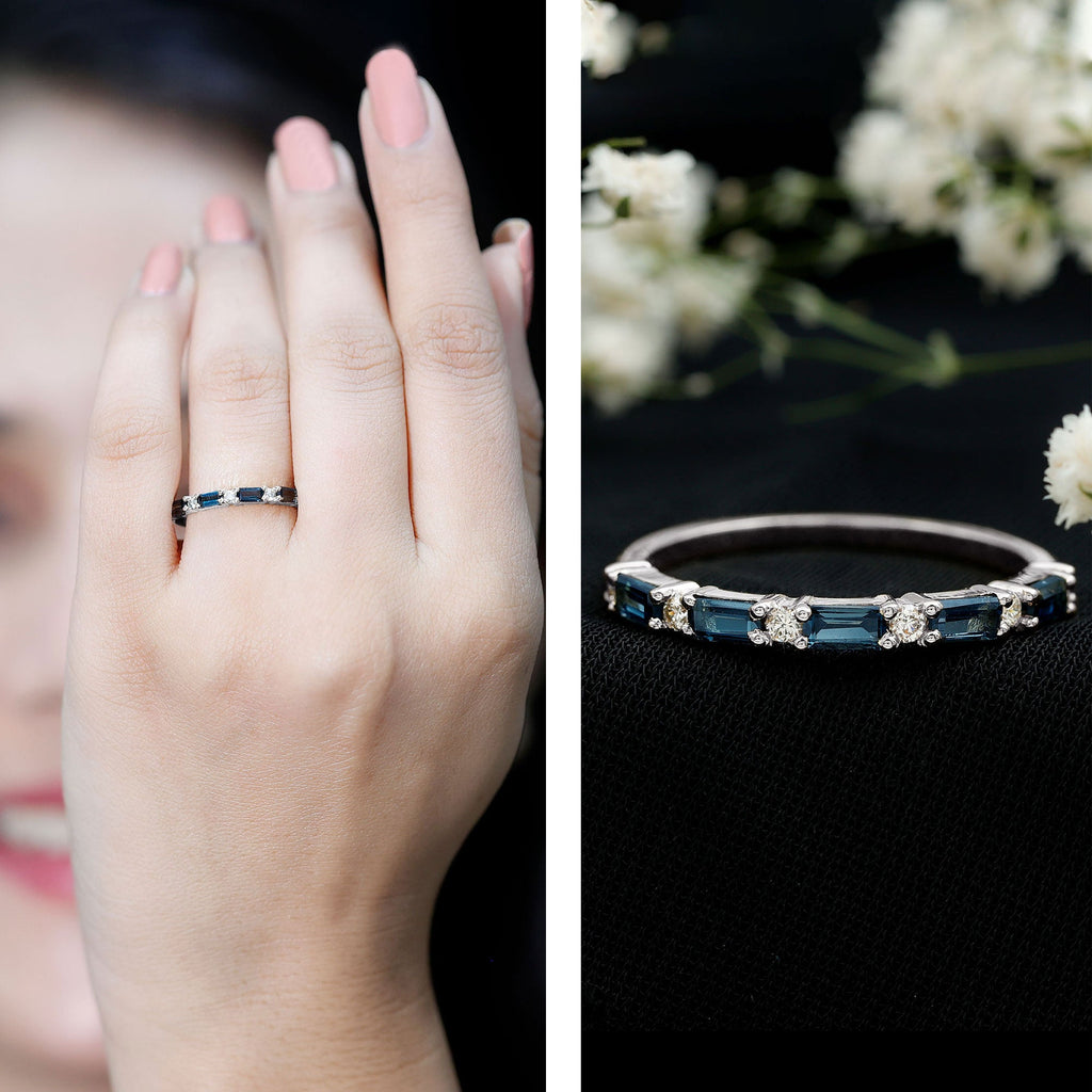 Baguette London Blue Topaz and Diamond Stackable Band Ring