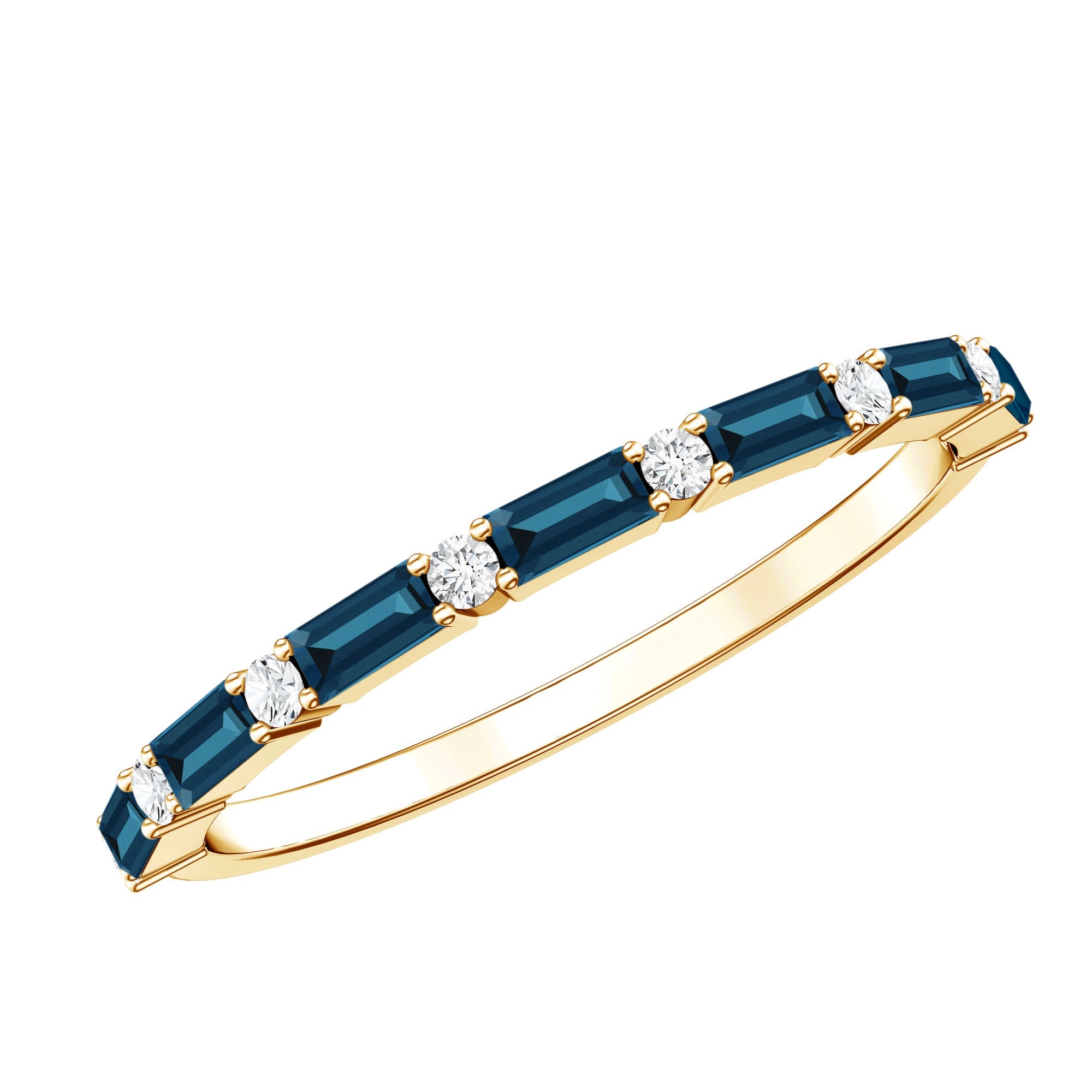 Baguette London Blue Topaz and Diamond Stackable Band Ring