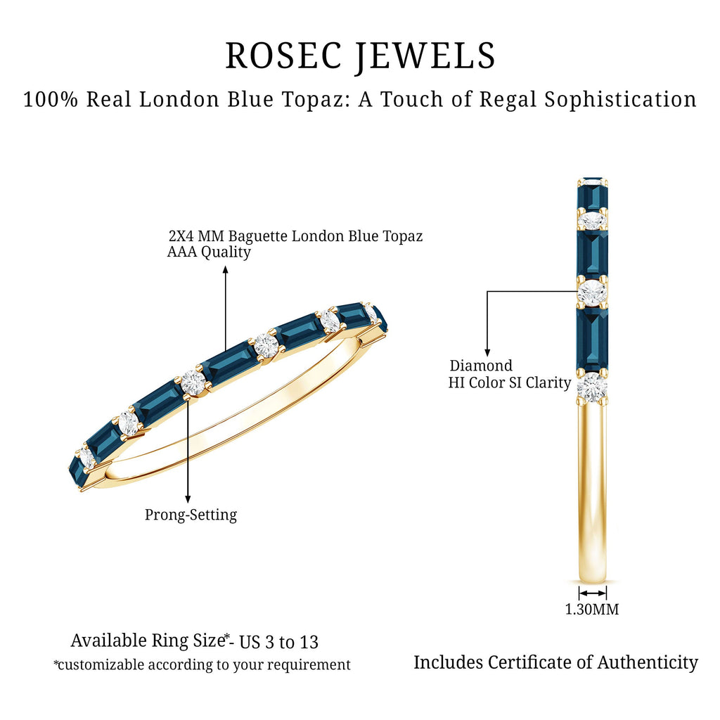 Baguette London Blue Topaz and Diamond Stackable Band Ring