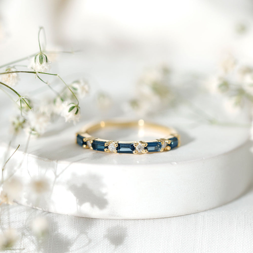 Baguette London Blue Topaz and Diamond Stackable Band Ring