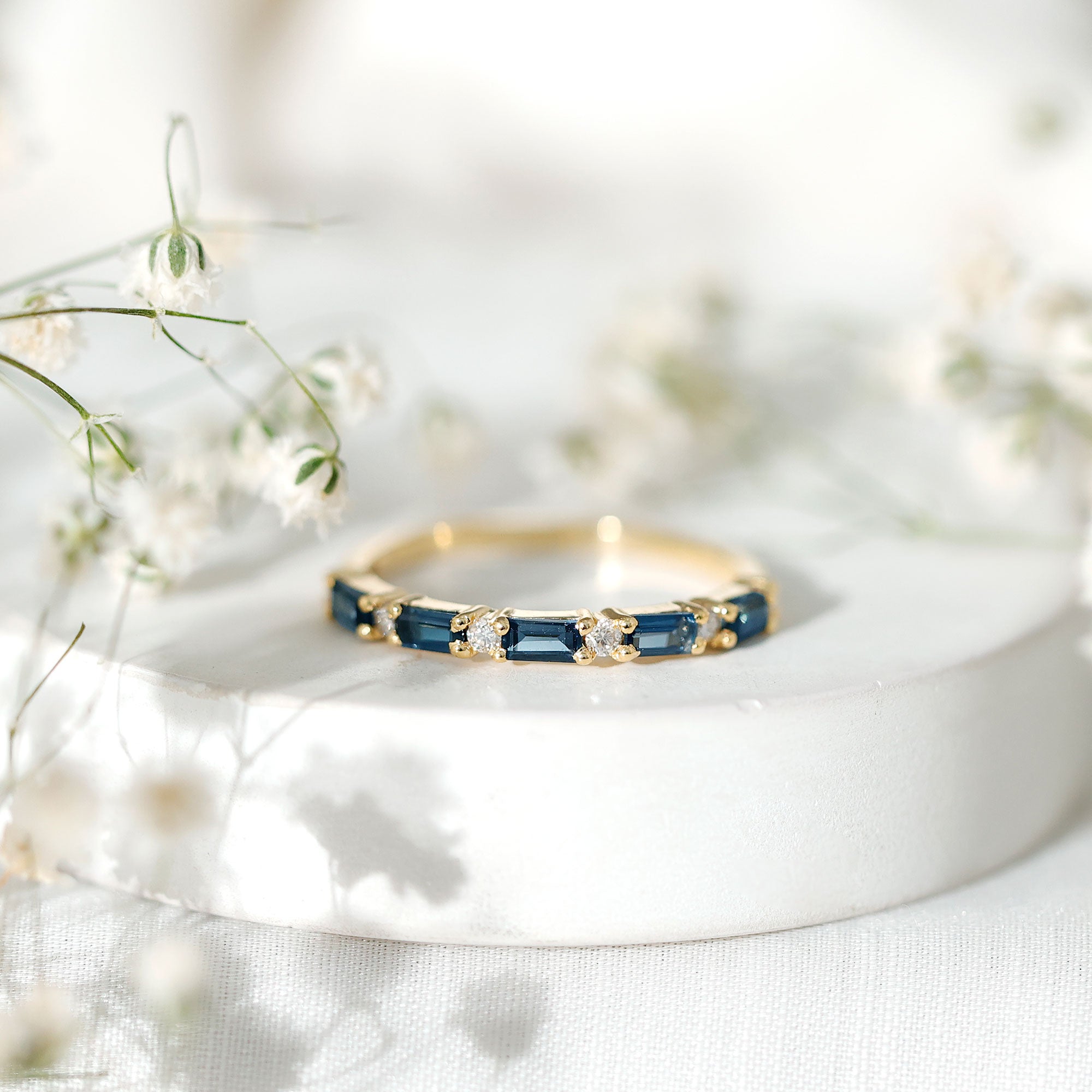 Baguette London Blue Topaz and Diamond Stackable Band Ring
