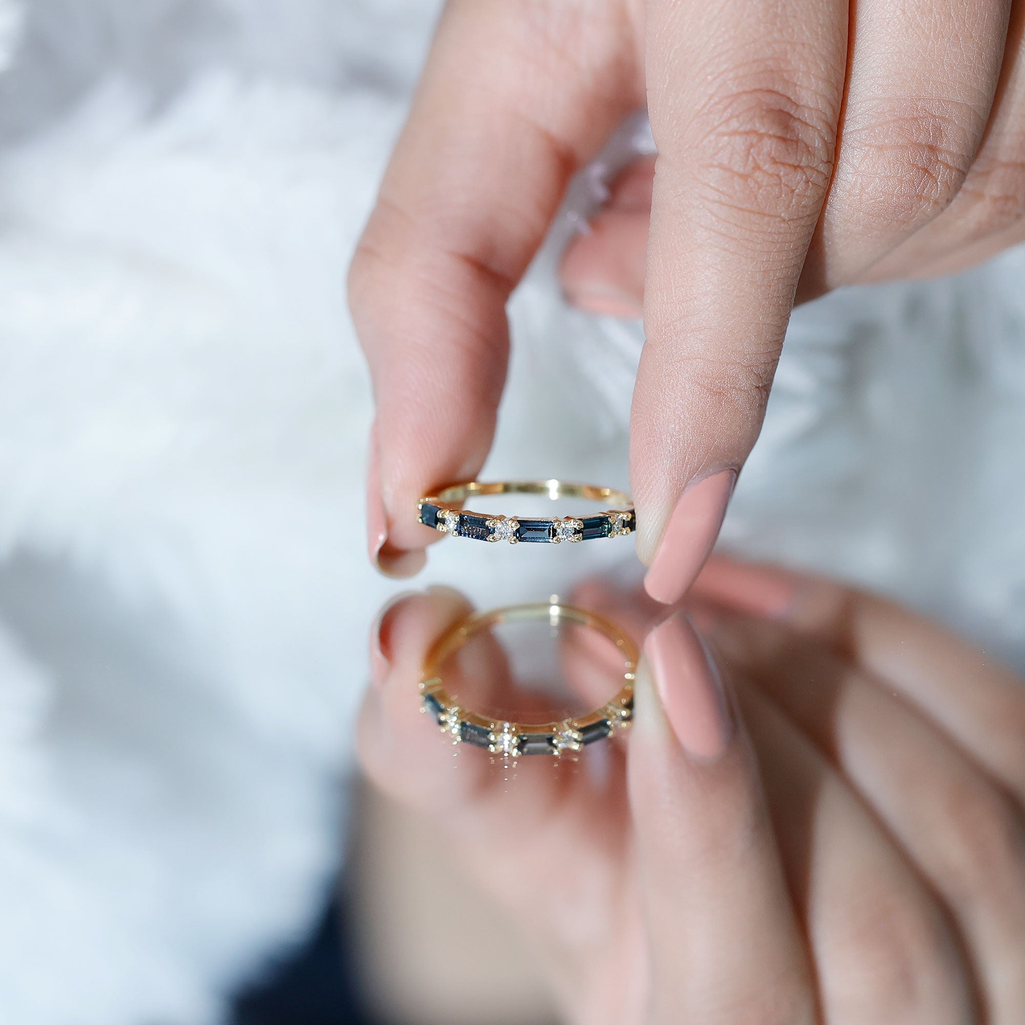Baguette London Blue Topaz and Diamond Stackable Band Ring