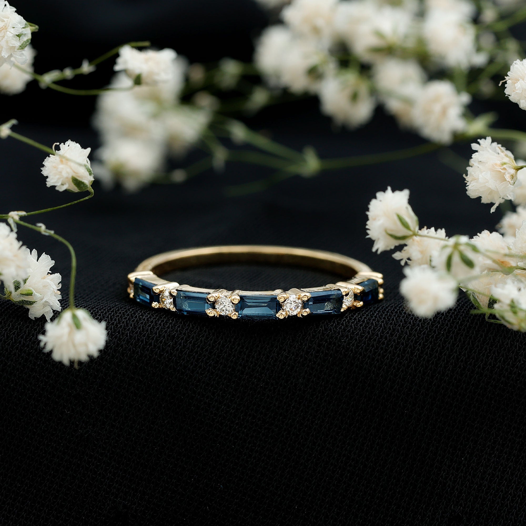Baguette London Blue Topaz and Diamond Stackable Band Ring