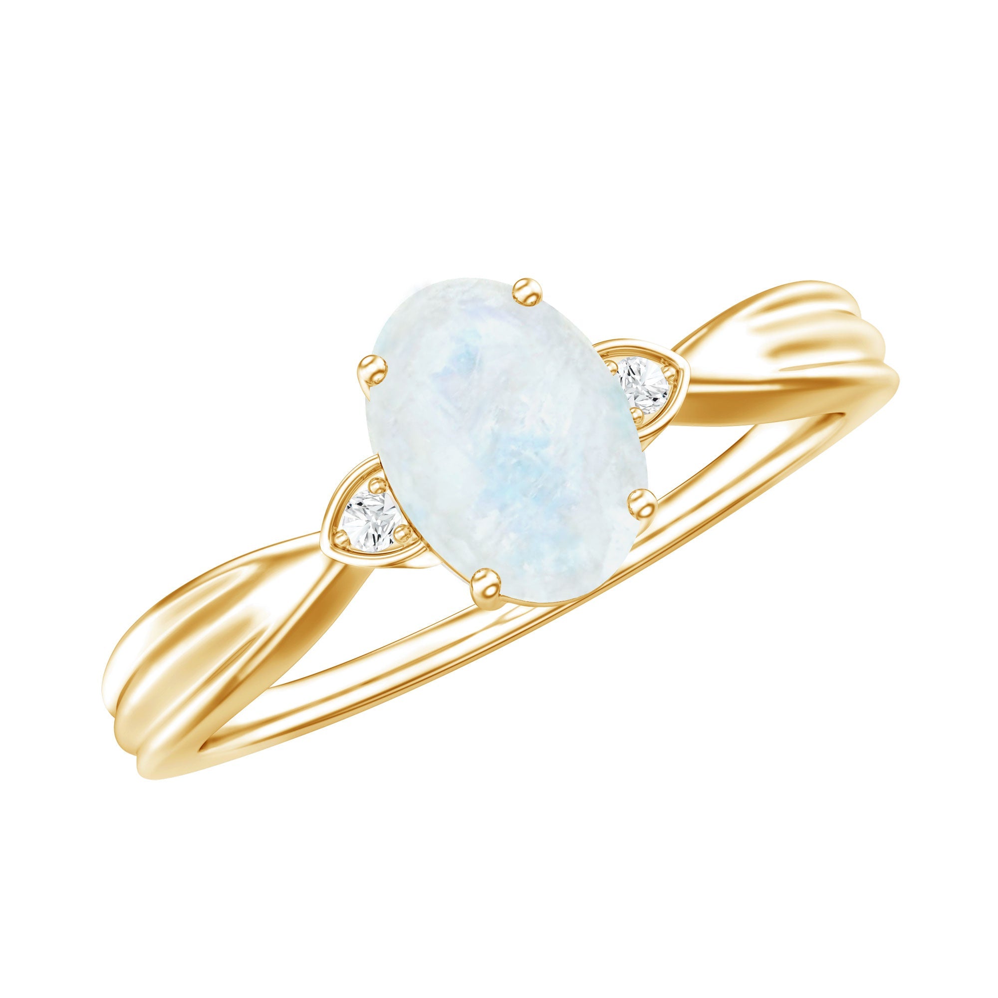 Moonstone Solitaire Ring – Oval Cut AAA Quality Diamond Engagement Band