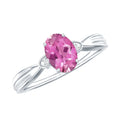 Pink Tourmaline Ring – Oval Pink Tourmaline Solitaire Diamond Accent Prong Setting