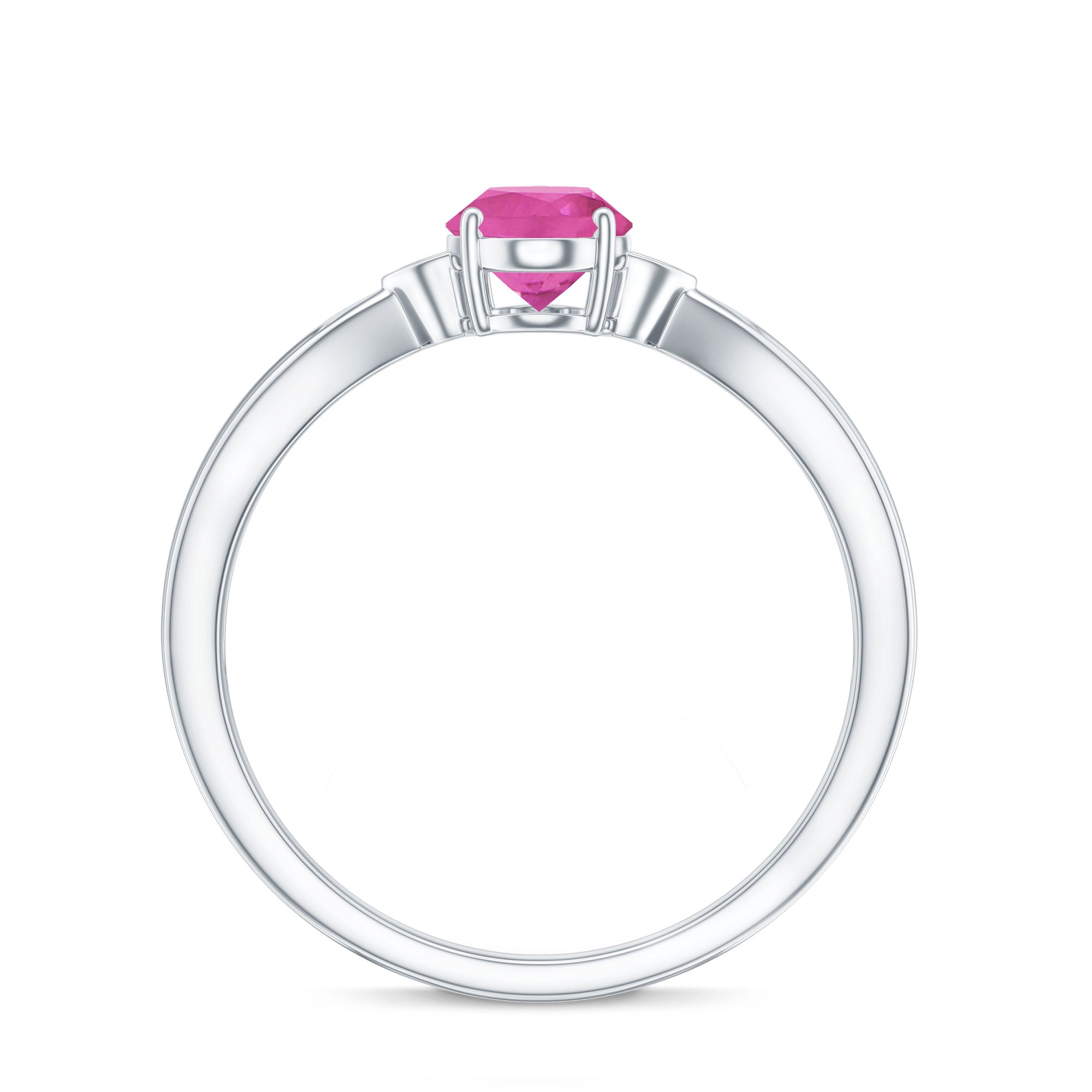 Oval shape pink tourmaline solitaire ring with diamond in white gold setting