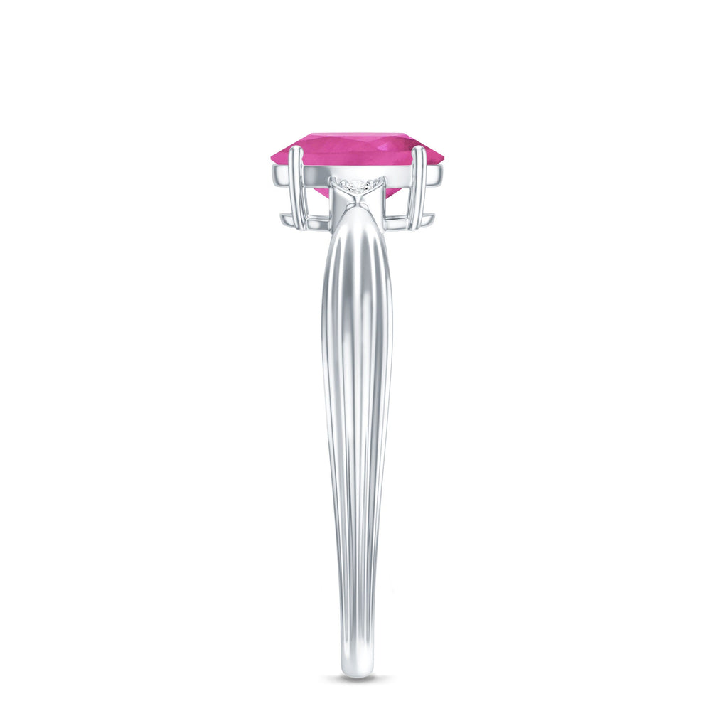 Pink Tourmaline Ring – Oval Pink Tourmaline Solitaire Diamond Accent Prong Setting