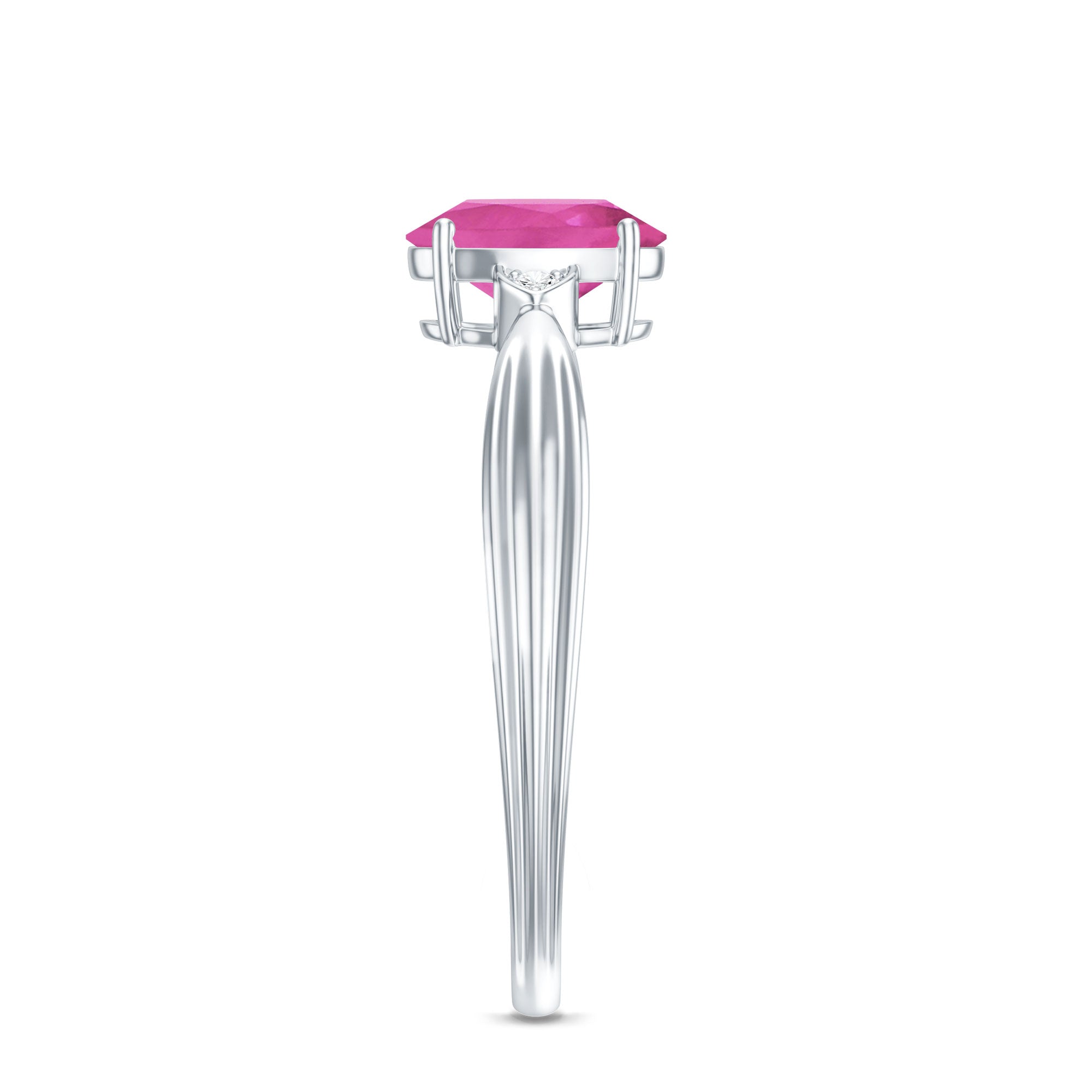 Pink Tourmaline Ring – Oval Pink Tourmaline Solitaire Diamond Accent Prong Setting