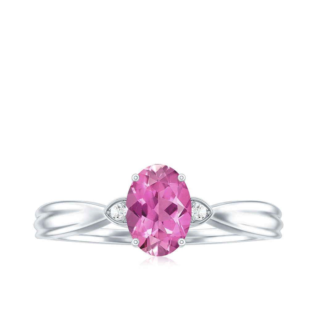 Pink Tourmaline Ring – Oval Pink Tourmaline Solitaire Diamond Accent Prong Setting