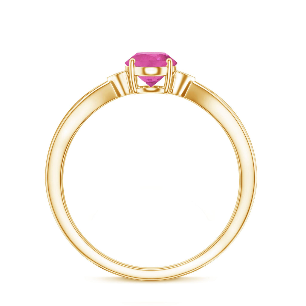 Pink Tourmaline Ring – Oval Pink Tourmaline Solitaire Diamond Accent Prong Setting