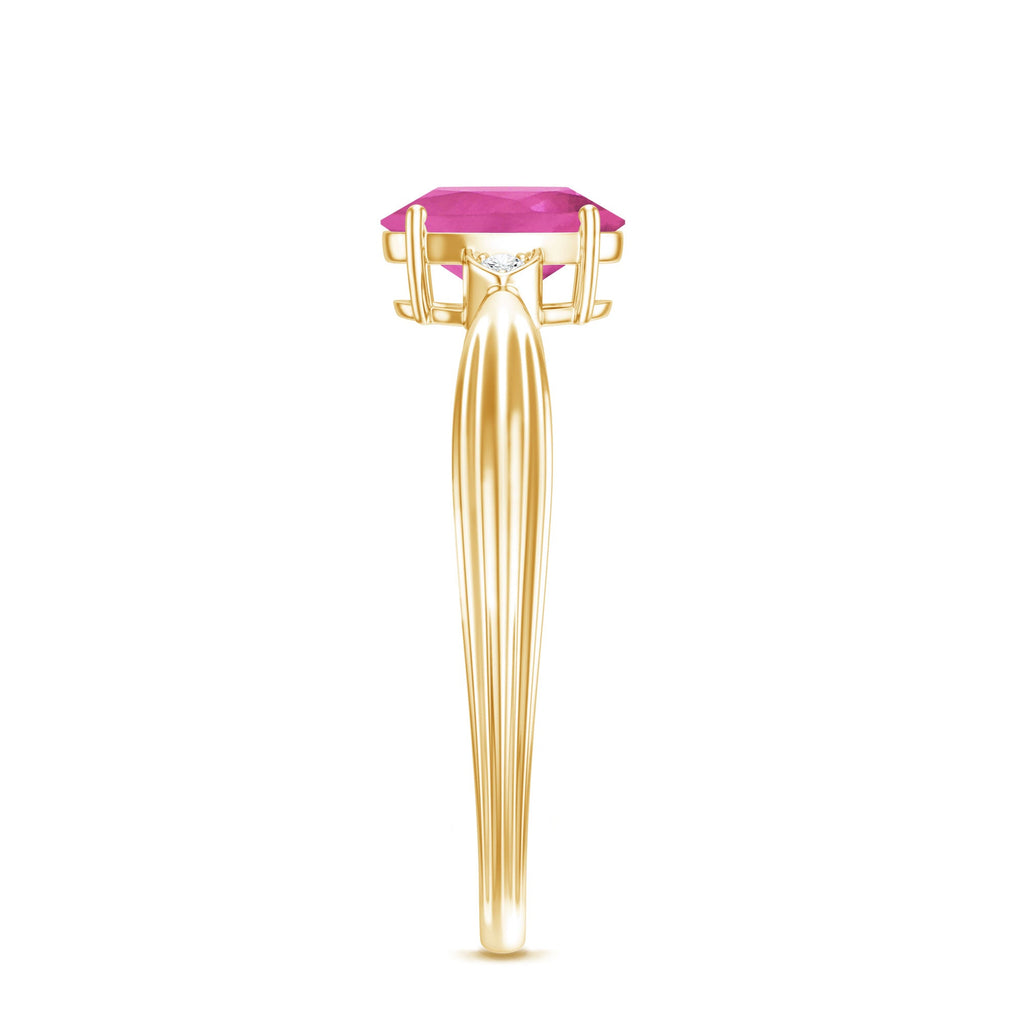 Pink Tourmaline Ring – Oval Pink Tourmaline Solitaire Diamond Accent Prong Setting