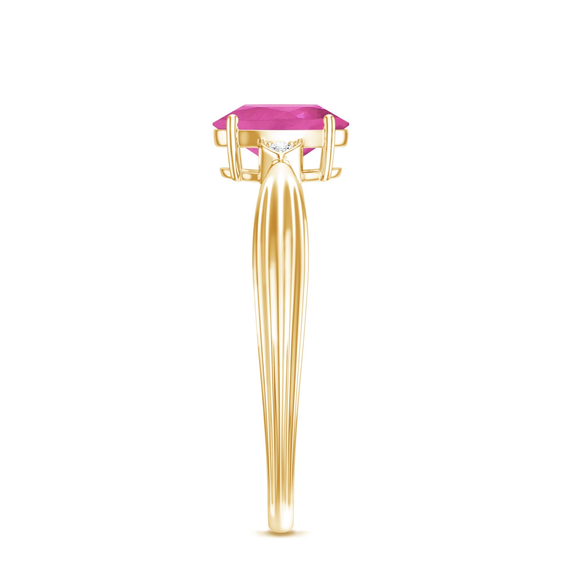 Pink Tourmaline Ring – Oval Pink Tourmaline Solitaire Diamond Accent Prong Setting