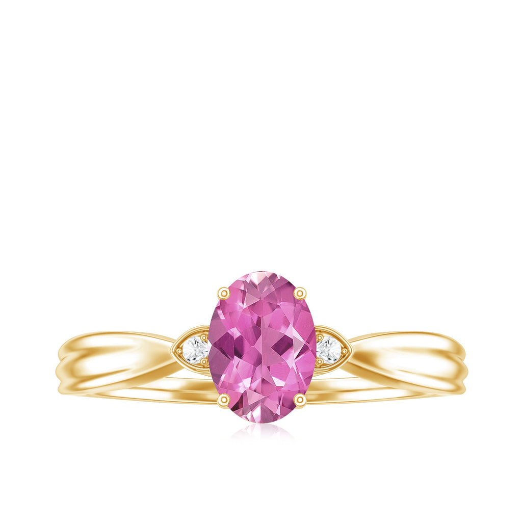 Pink Tourmaline Ring – Oval Pink Tourmaline Solitaire Diamond Accent Prong Setting