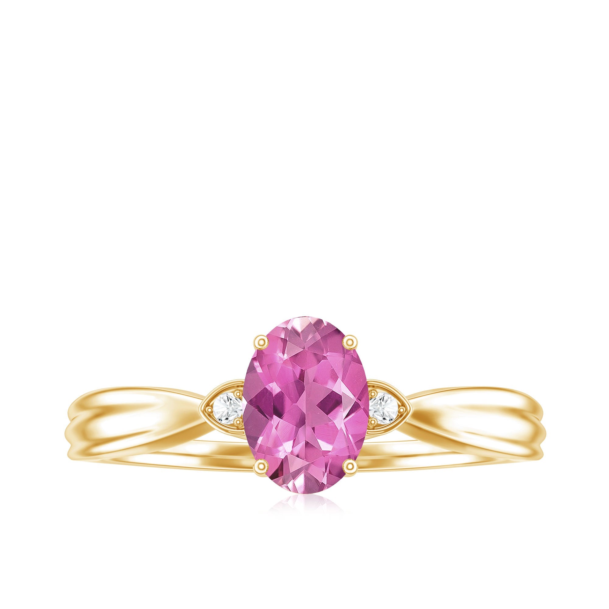 Pink Tourmaline Ring – Oval Pink Tourmaline Solitaire Diamond Accent Prong Setting