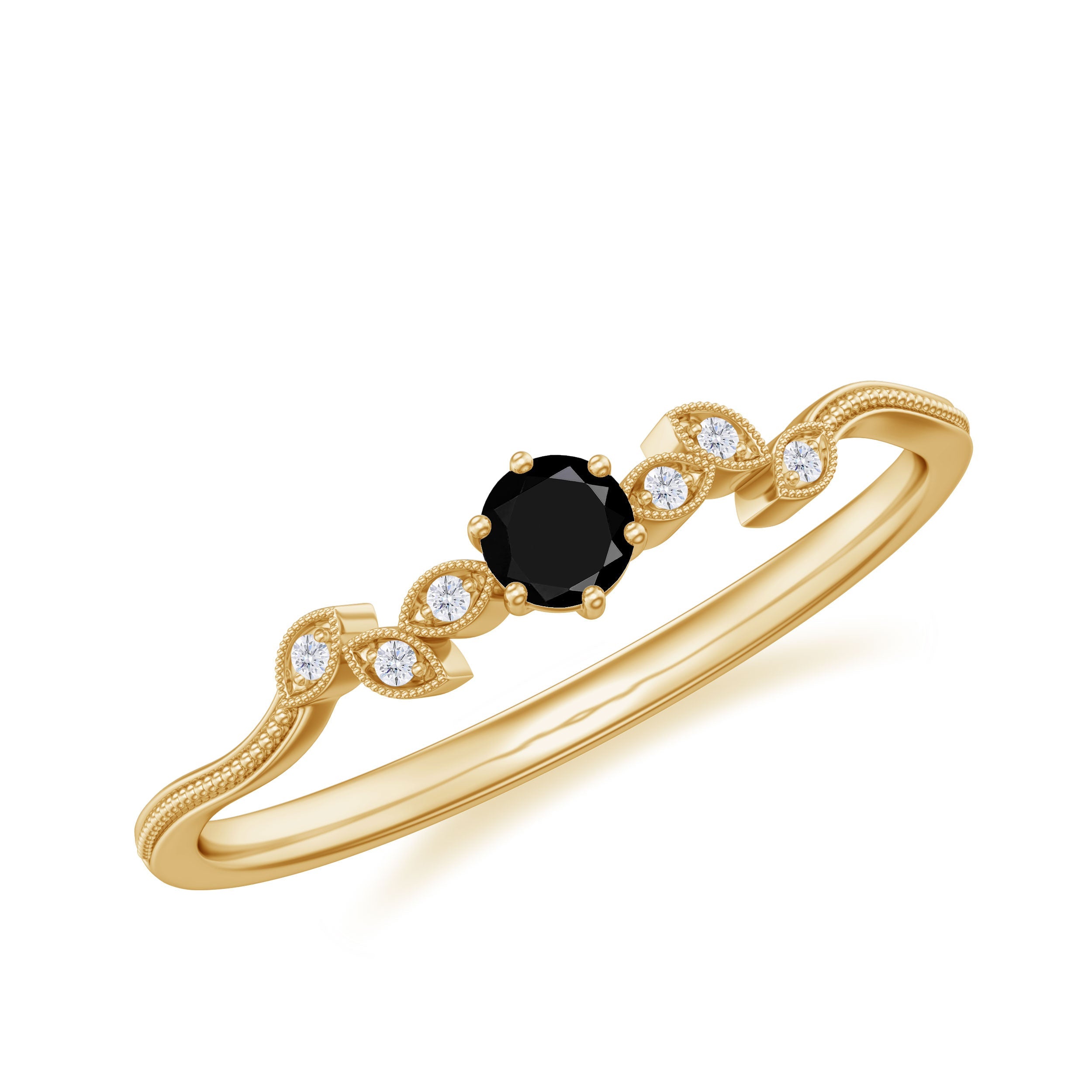 Black Onyx and Diamond Nature Inspired Promise Ring
