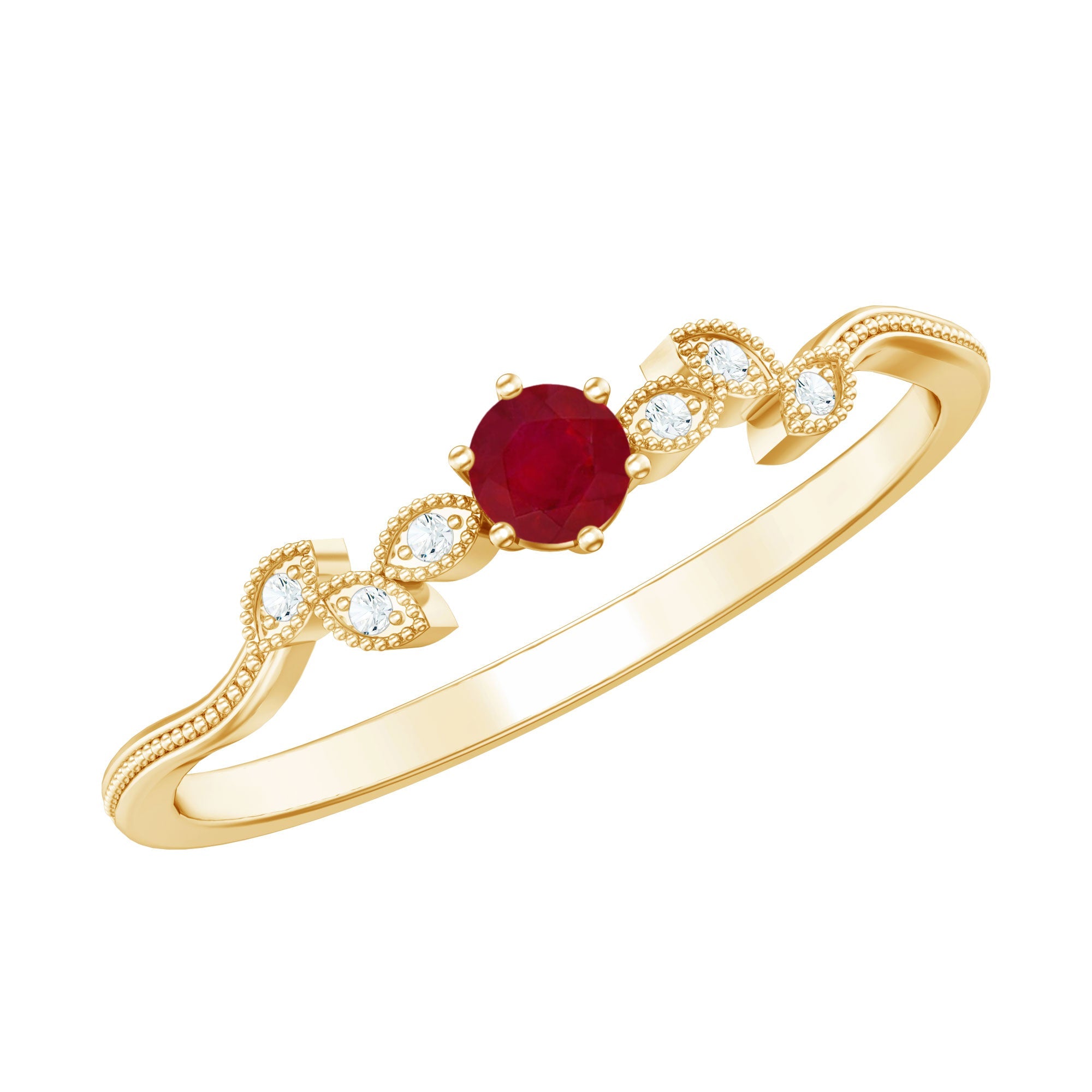 Certified Ruby and Diamond Leaf Branch Promise Ring
