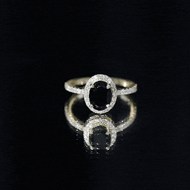 1 Carat Oval Black Onyx and Diamond Halo Engagement Ring