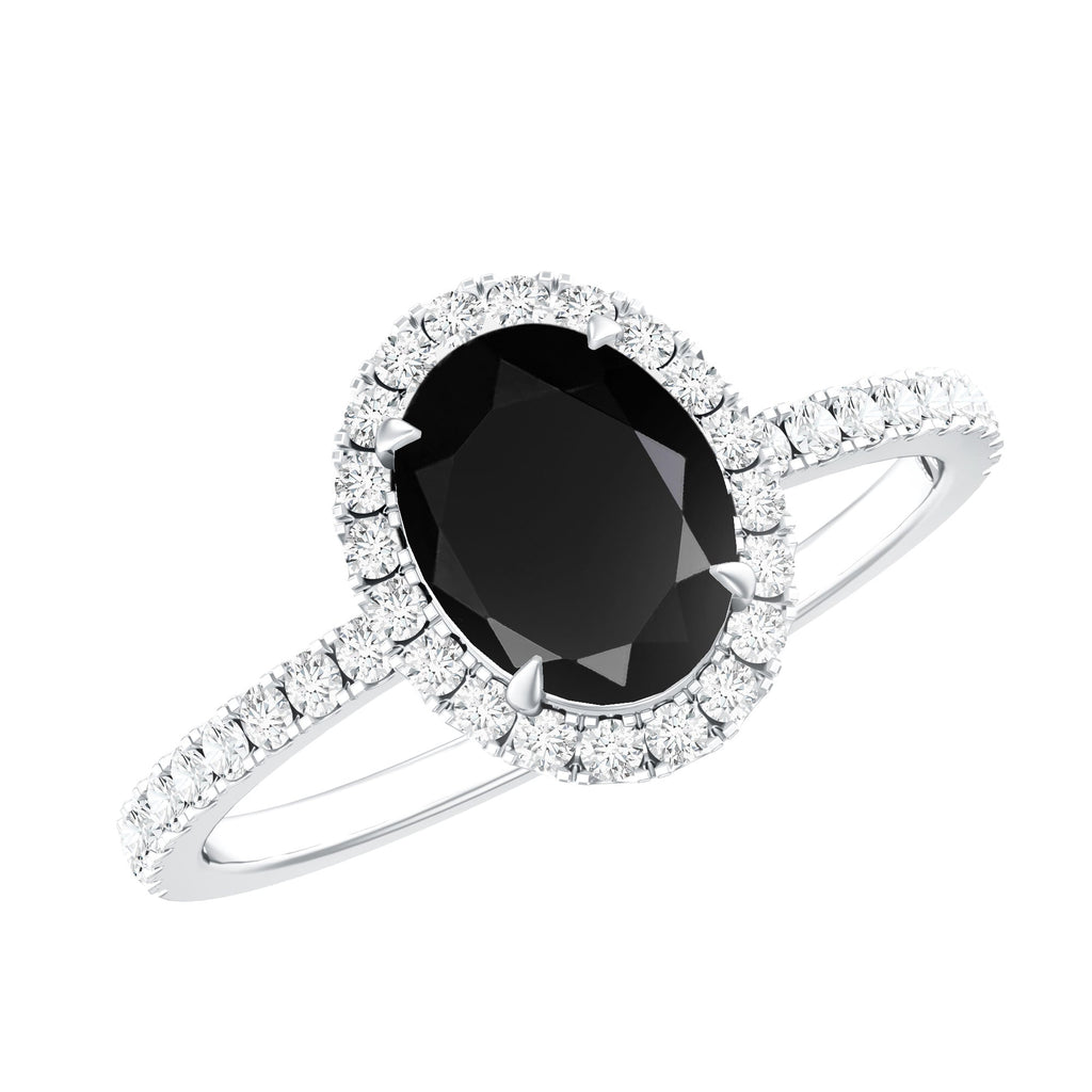 1 Carat Oval Black Onyx and Diamond Halo Engagement Ring