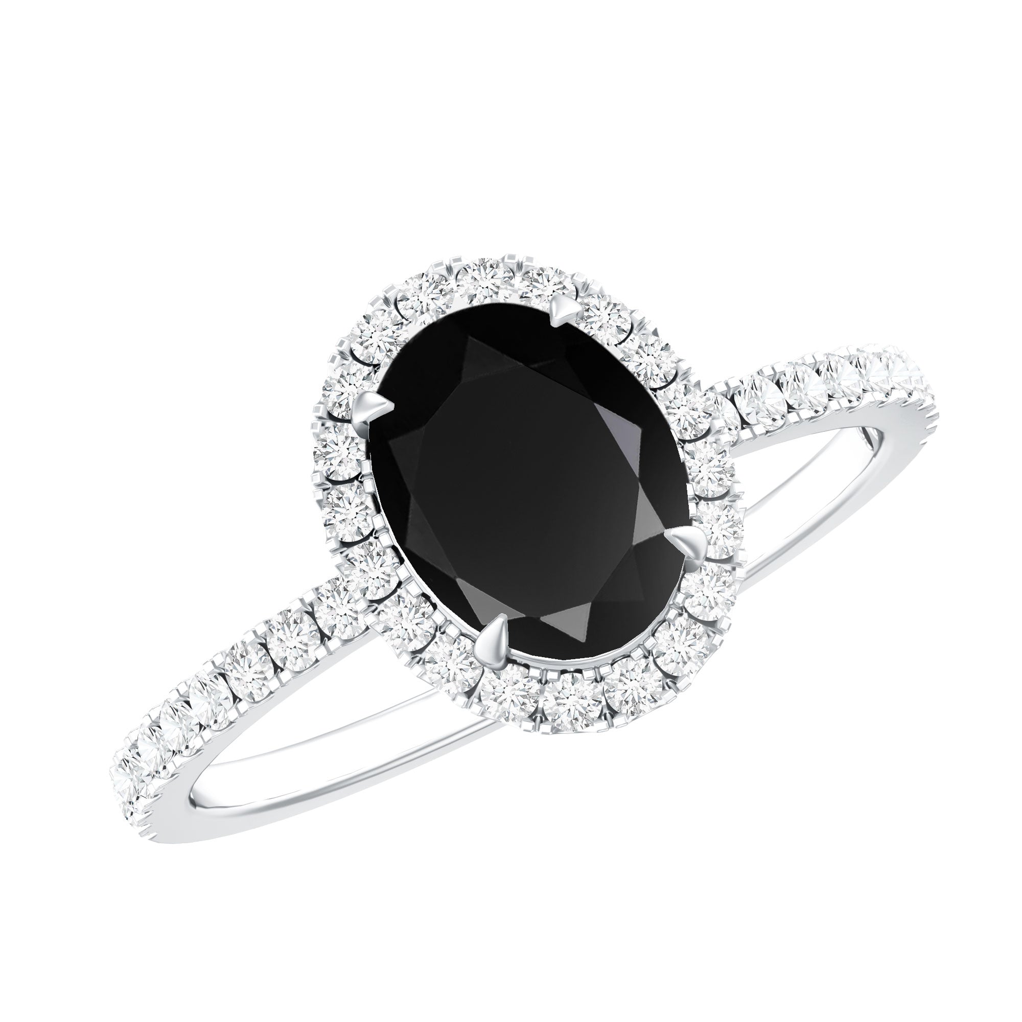 1 Carat Oval Black Onyx and Diamond Halo Engagement Ring