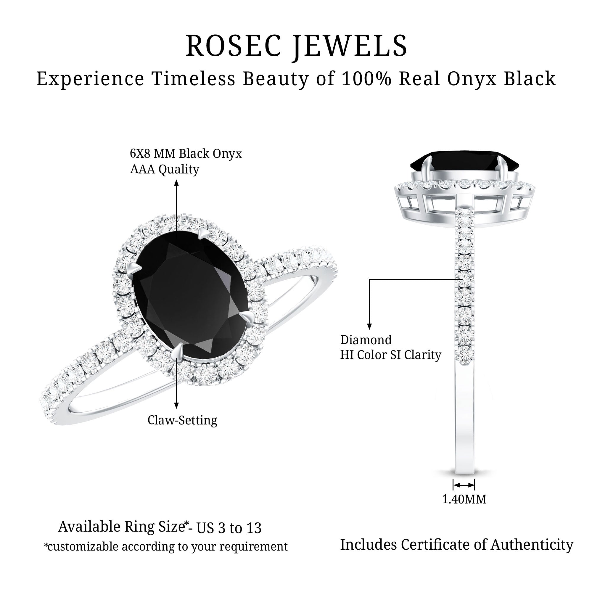 1 Carat Oval Black Onyx and Diamond Halo Engagement Ring