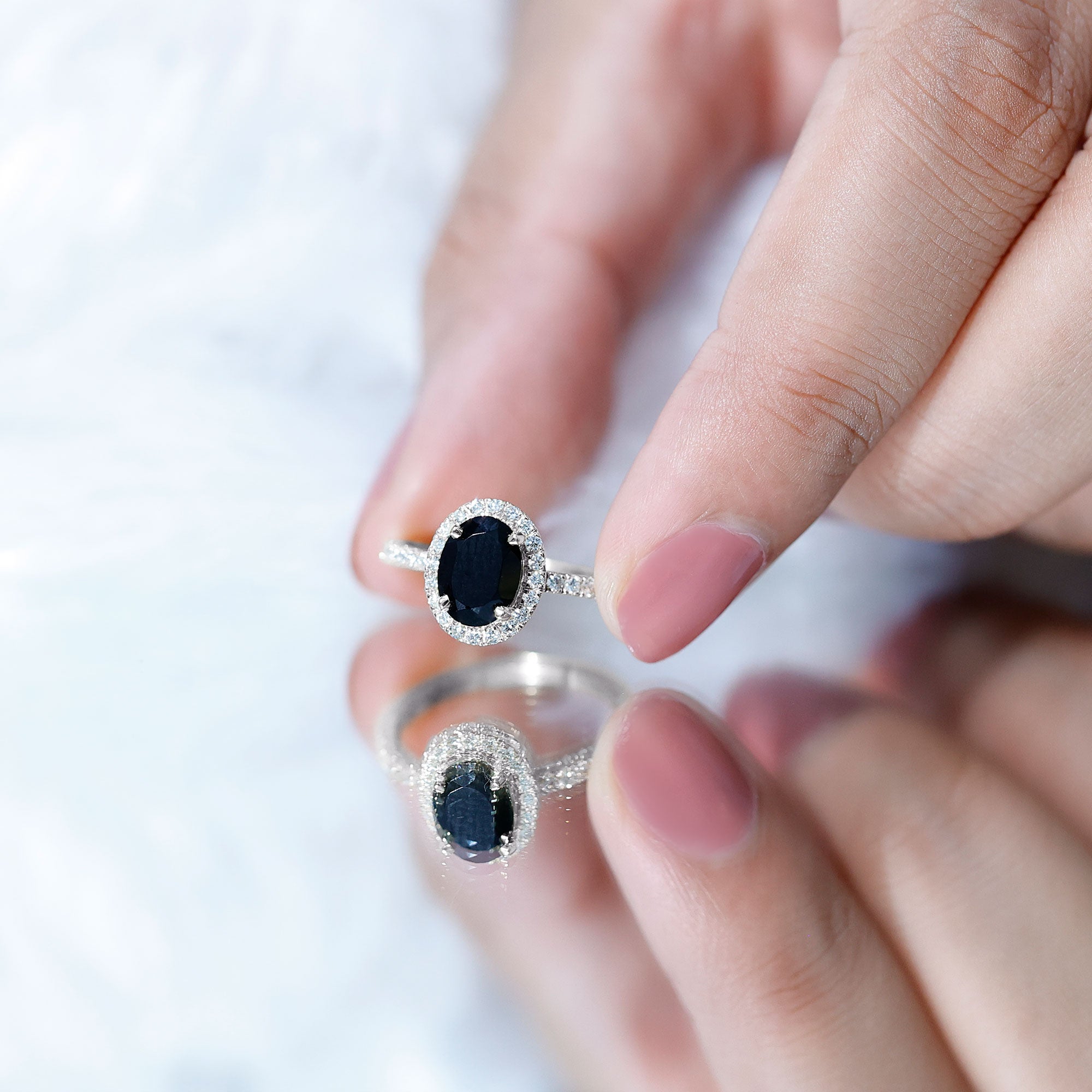 1 Carat Oval Black Onyx and Diamond Halo Engagement Ring