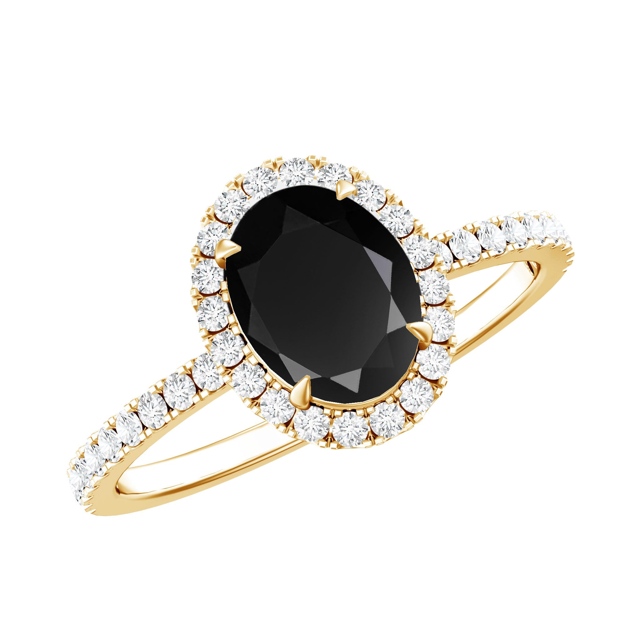 1 Carat Oval Black Onyx and Diamond Halo Engagement Ring