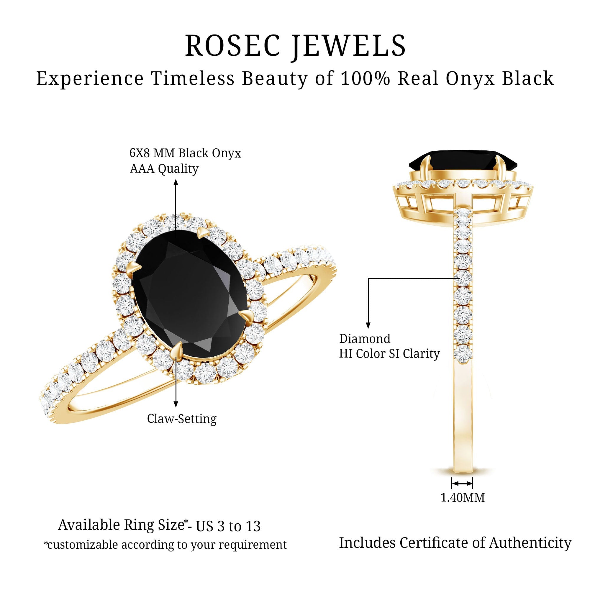 1 Carat Oval Black Onyx and Diamond Halo Engagement Ring