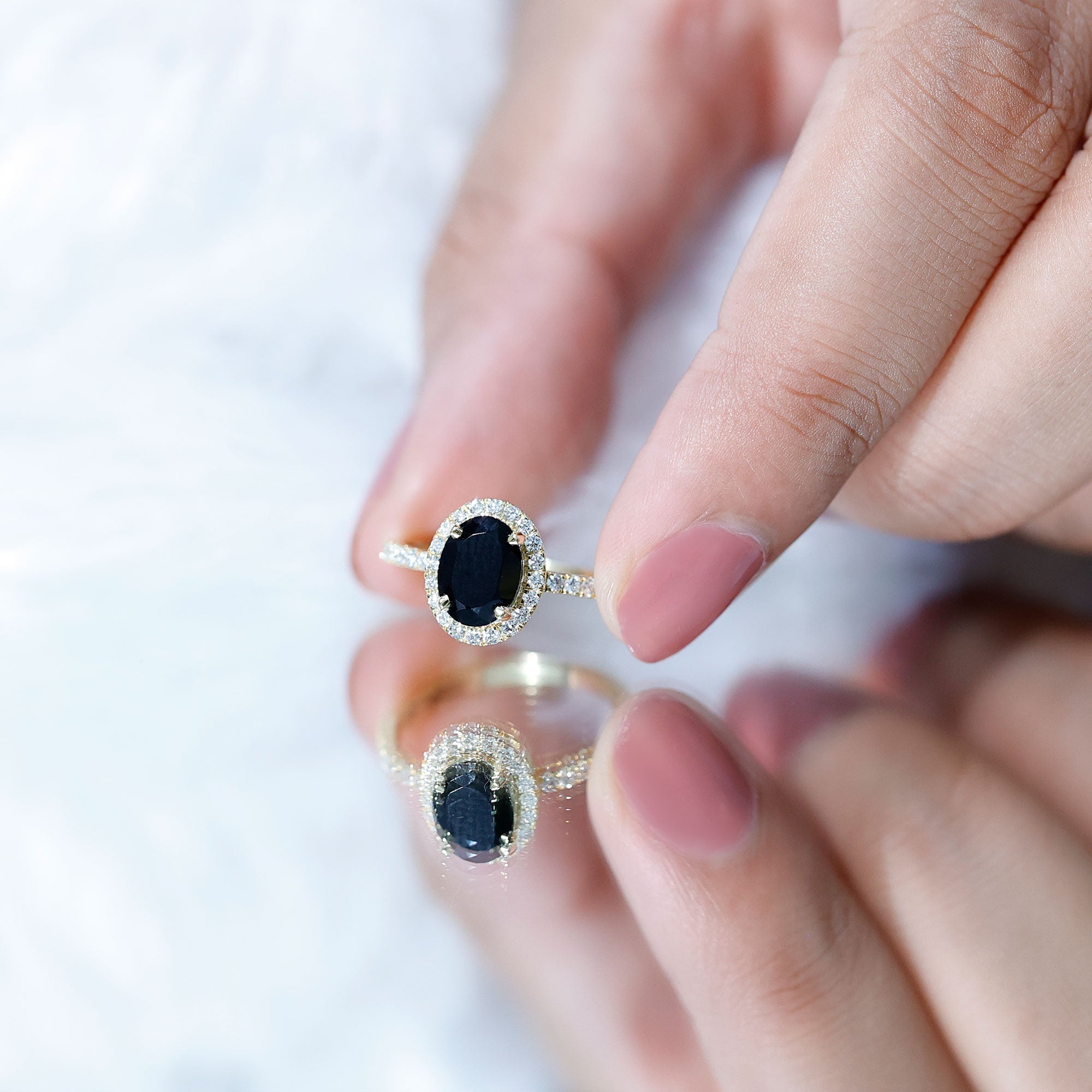 1 Carat Oval Black Onyx and Diamond Halo Engagement Ring