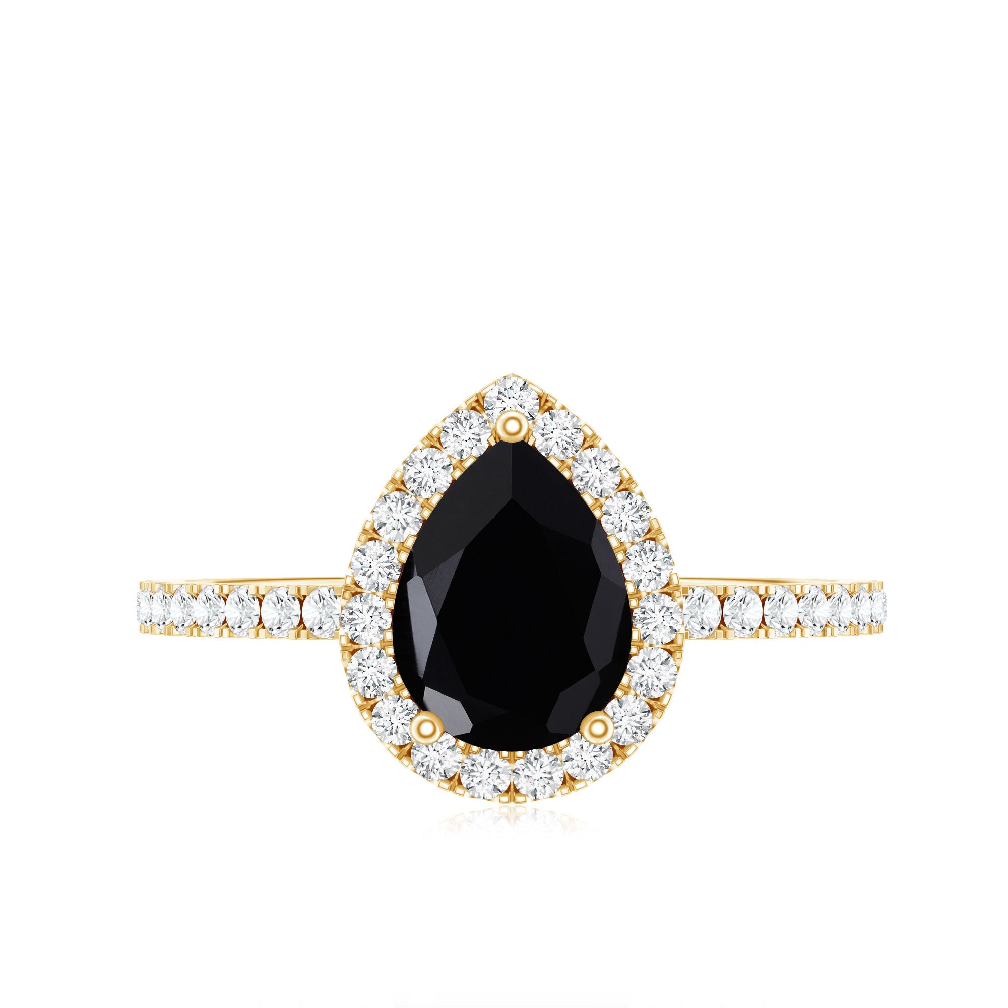 Genuine Black Onyx Teardrop Engagement Ring with Diamond