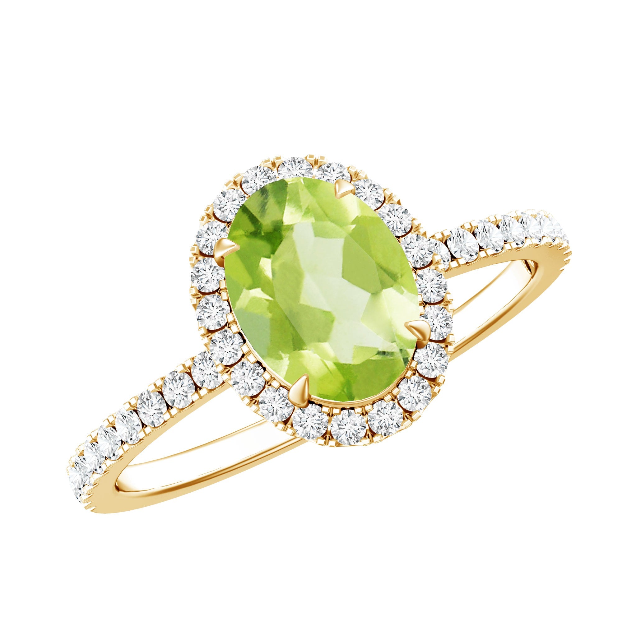 Peridot Engagement Ring – Natural Oval 1 Carat Peridot with Diamond Halo