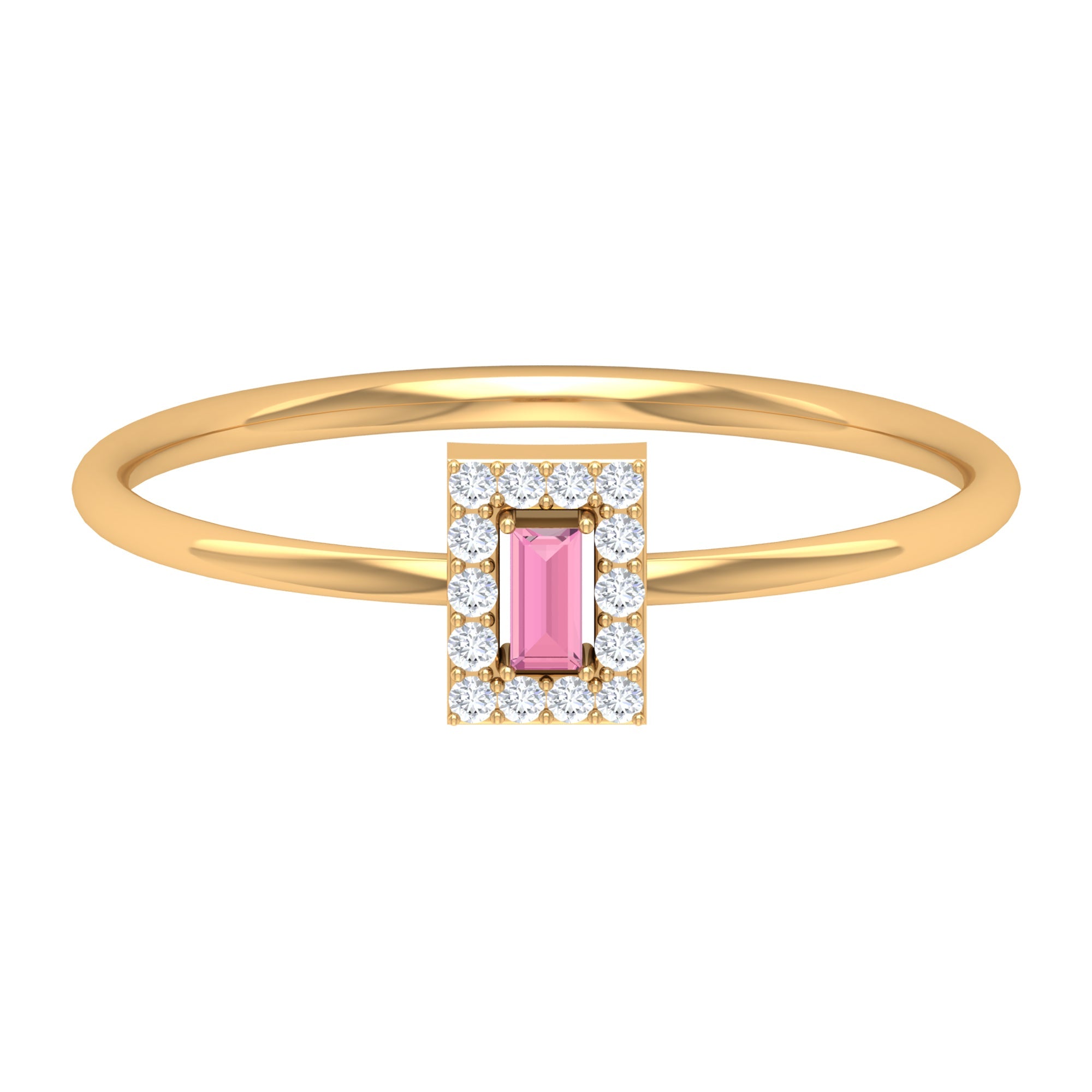 Pink Tourmaline Ring – Dainty Promise Band with Diamond Accent in Rose Gold