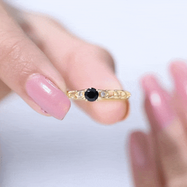 Natural Black Spinel Diamond Promise Ring with Certificate