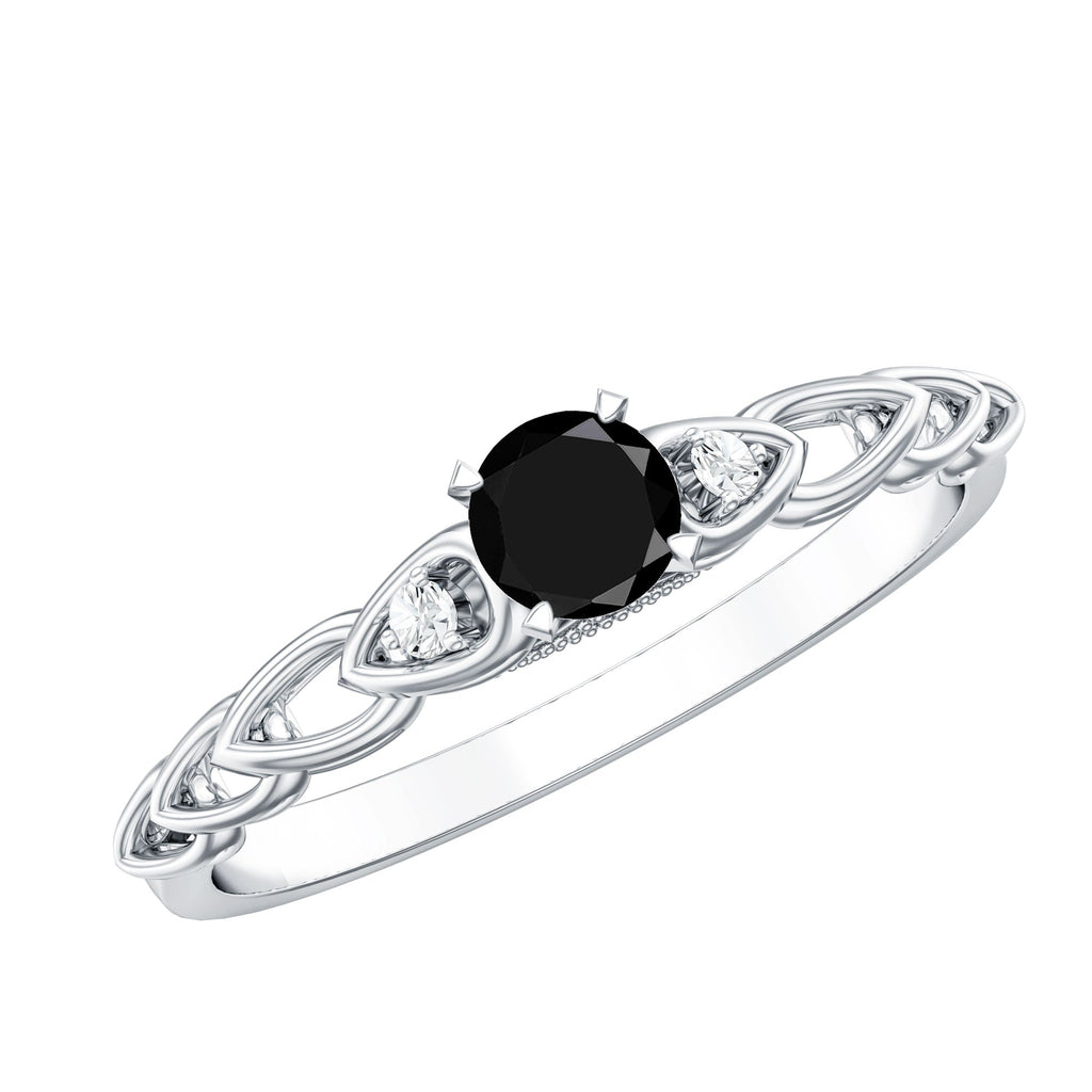 Natural Black Spinel Diamond Promise Ring with Certificate