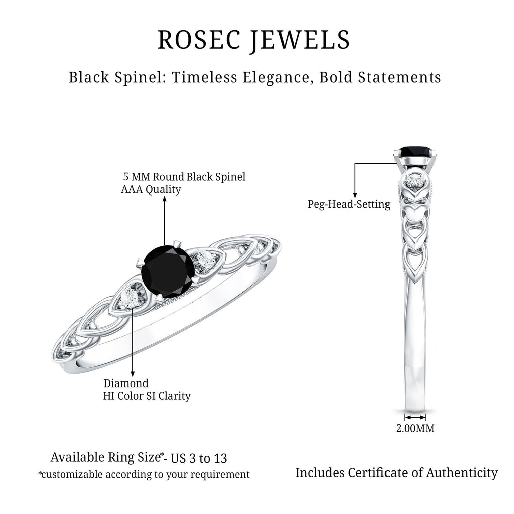 Natural Black Spinel Diamond Promise Ring with Certificate