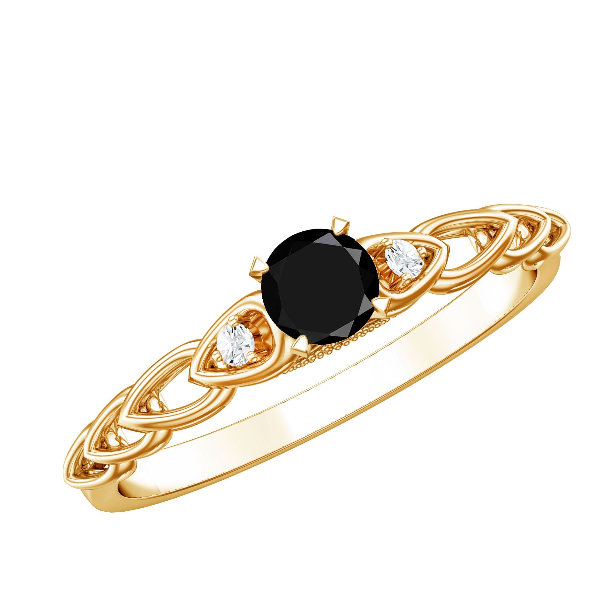 Natural Black Spinel Diamond Promise Ring with Certificate