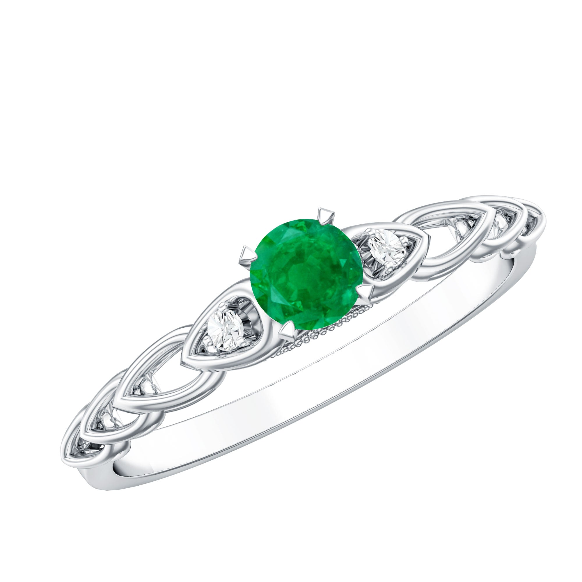 Emerald Promise Ring – Designer Diamond Emerald Ring With Unique Interlocked Band